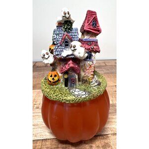 Halloween Pumpkin & Haunted House Figurine With Ghosts